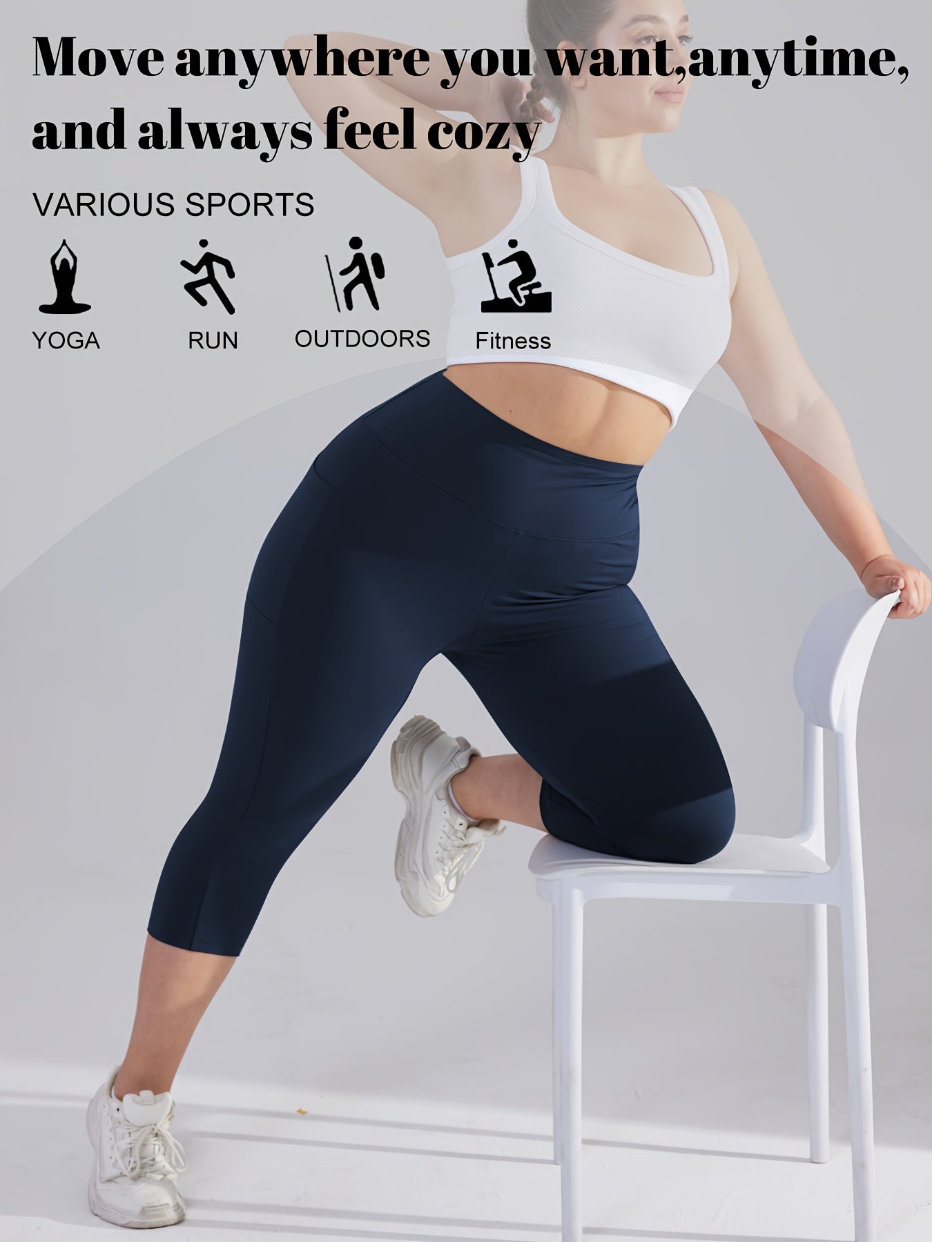Women's Plus Size High-Waisted Capri Leggings with Side Phone Pockets
