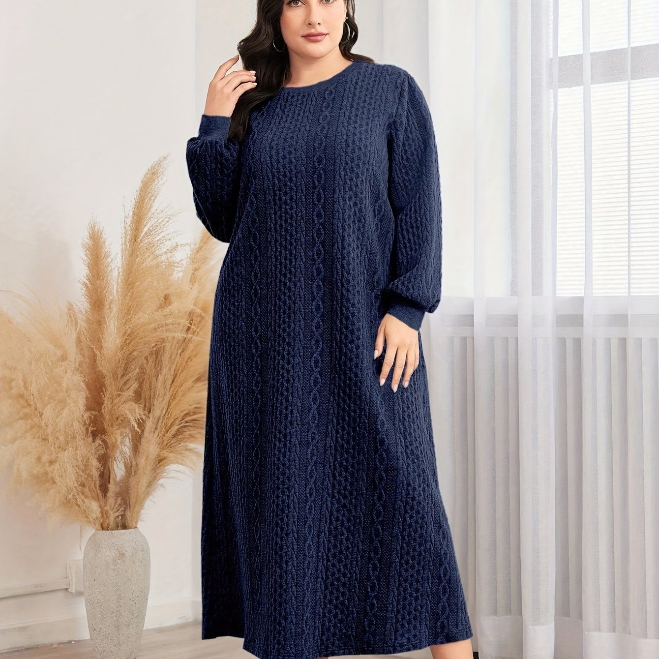 Women's Plus Size Textured Sweatshirt Dress