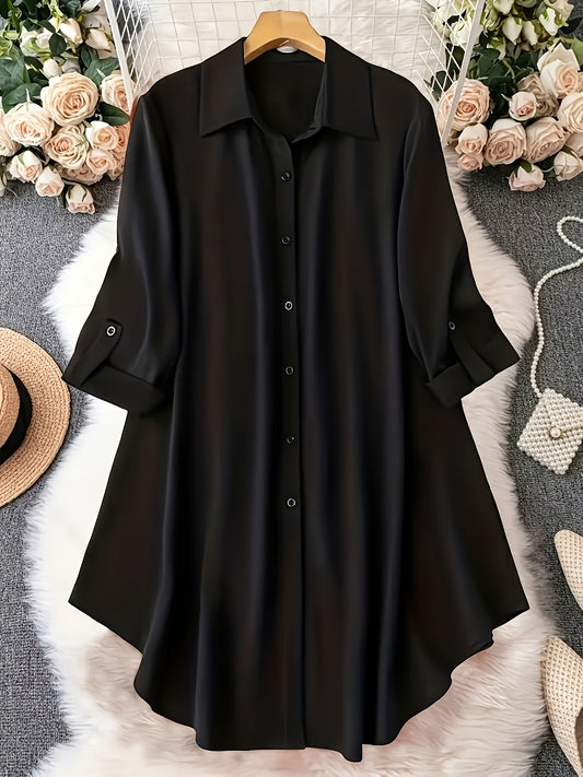 Plus Size Women's Elegant Long Black Shirt