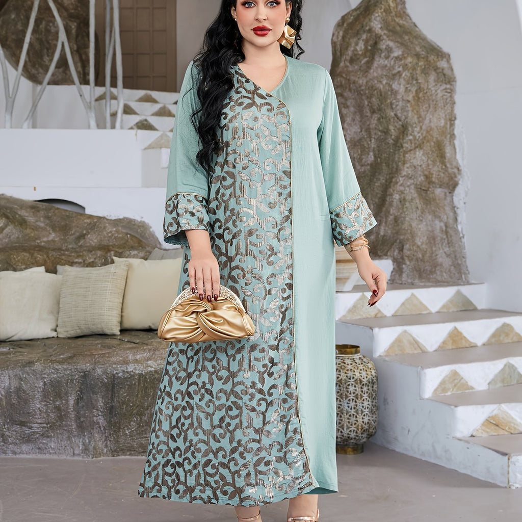 Oriental Elegant JALABIAV Dress with Asymmetrical Splice Design