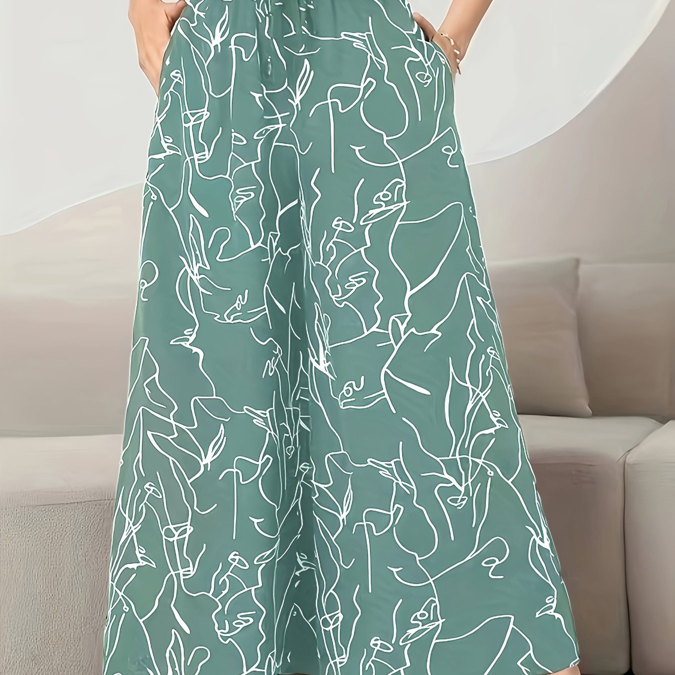 Elegant Wide Leg Pants with Pockets, Loose Drawstring, Popular