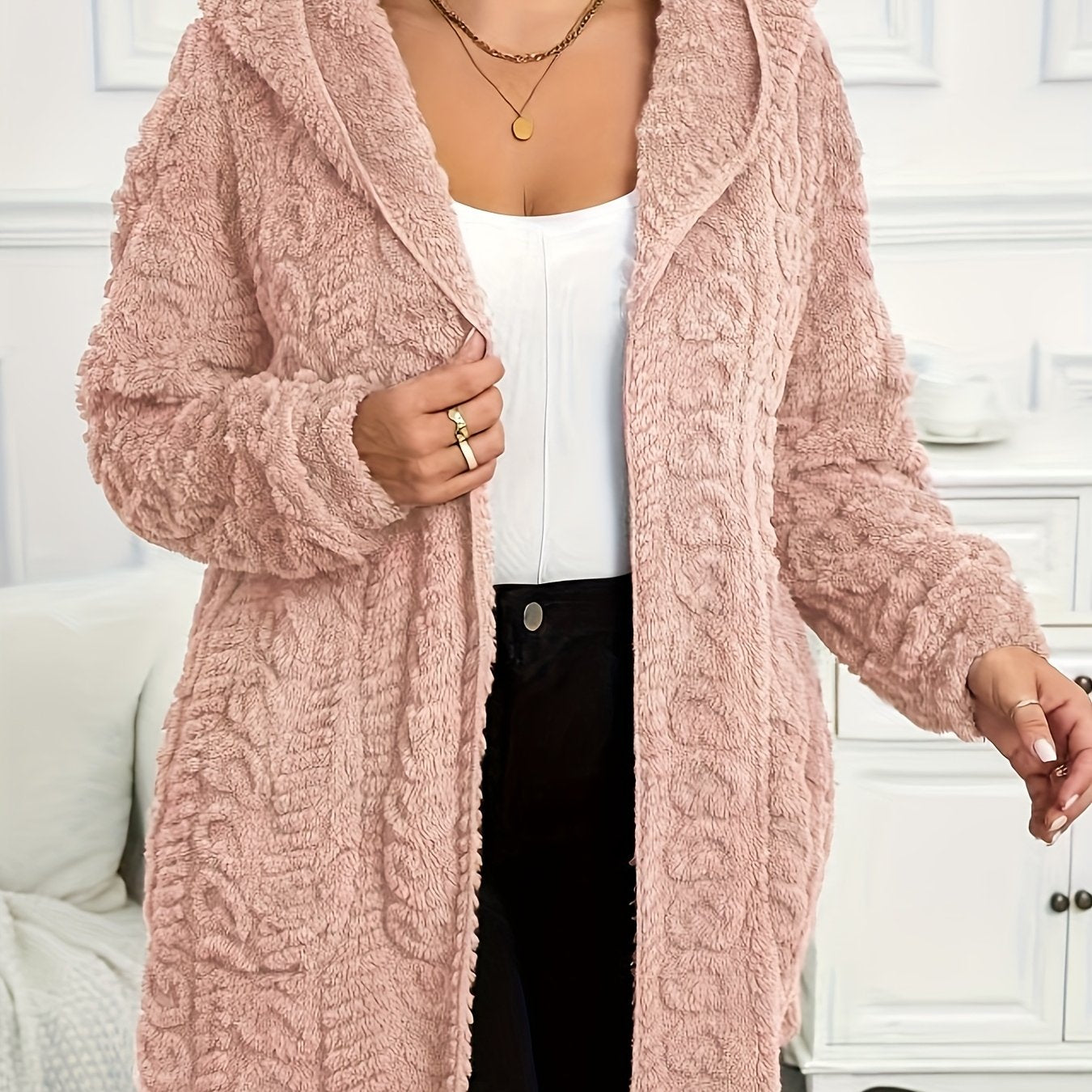 Plus Size, Autumn and Winter Warm Fashion Casual Plush Hooded Cardigan Jacket