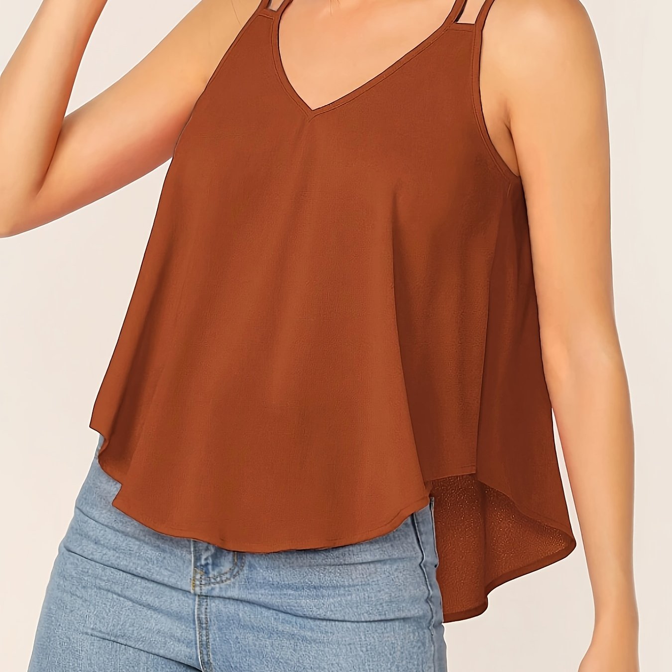 Stylish Double Strap Dip Hem Swing Top