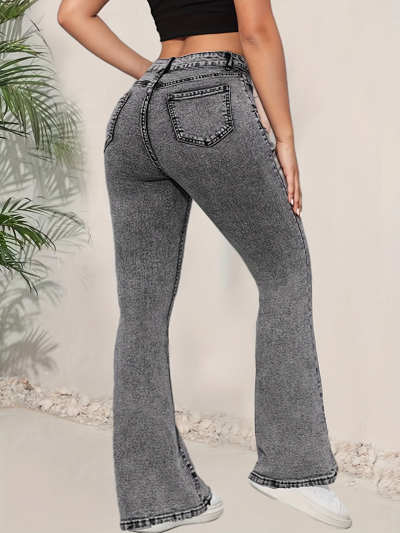 High-Waist Light Gray Flare Jeans for Women