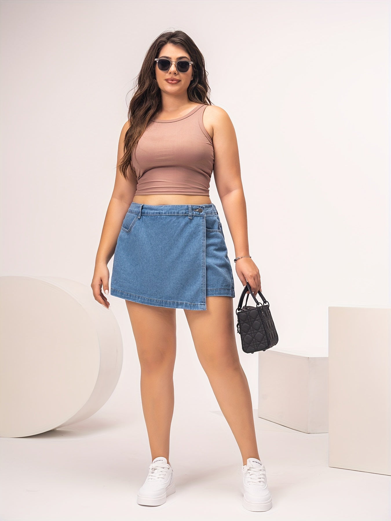 Women's Light Blue Denim Skort - Casual Style with Flap Pockets, Non-Stretch Fabric, Machine Washable, Perfect for Spring/Summer
