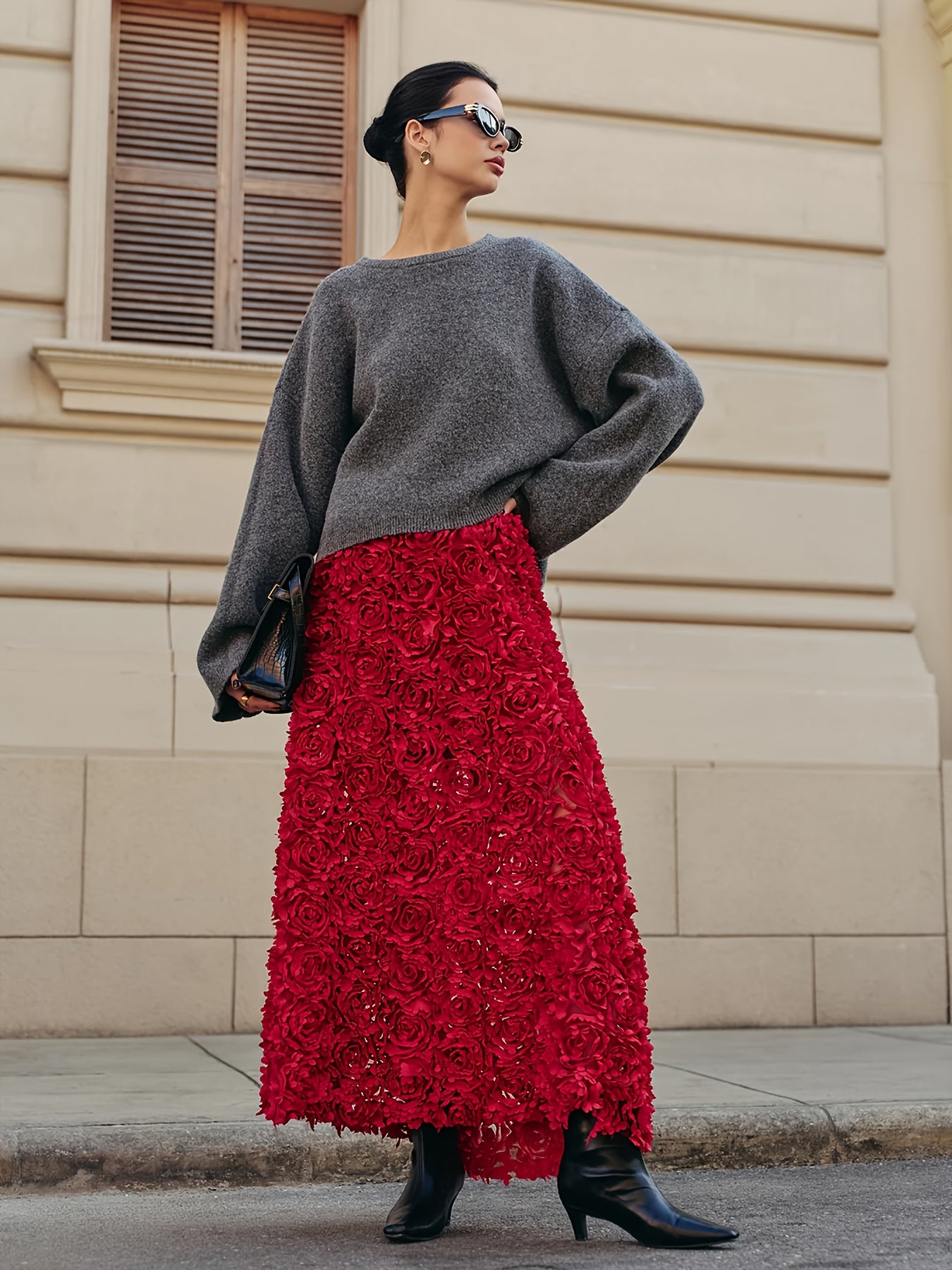 Women's Bridesmaid Dress, Elegant Party Dress with 3D Rose Petal  Christmas New Year